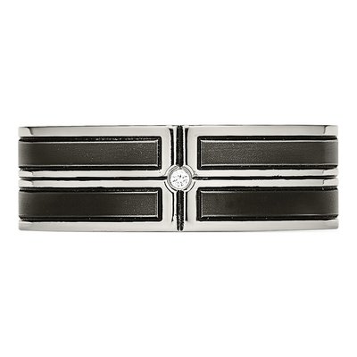 Black Stainless Steel CZ Center Wedding Band – view 4