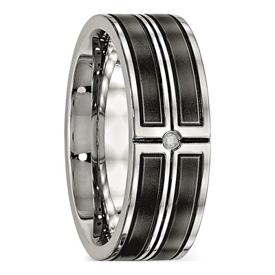 Black Stainless Steel CZ Center Wedding Band – view 5