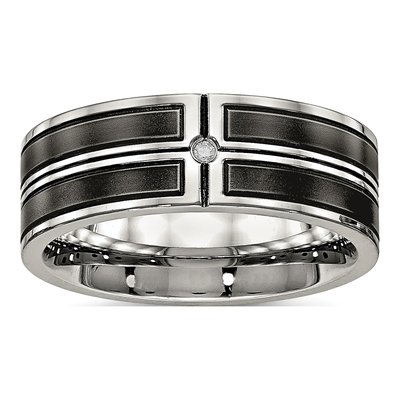 Black Stainless Steel CZ Center Wedding Band