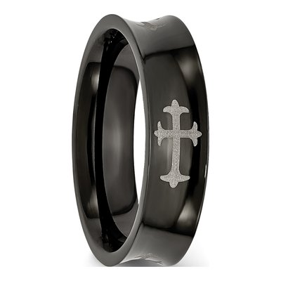 Black Stainless Steel 6mm Cross Wedding Band – view 7
