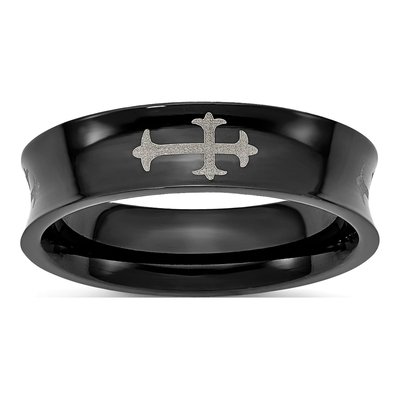 Black Stainless Steel 6mm Cross Wedding Band