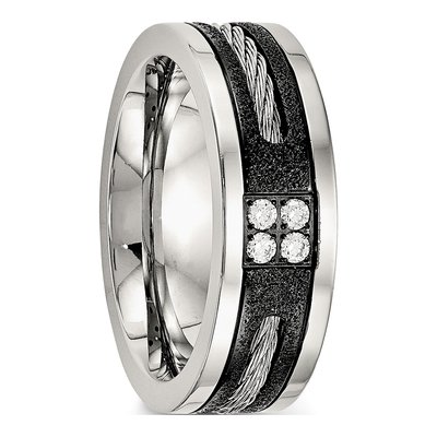 Black Stainless Steel CZ Wedding Band – view 5