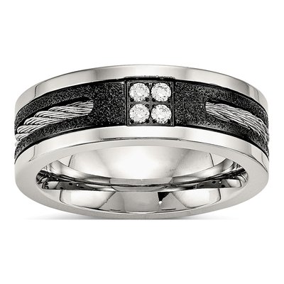 Black Stainless Steel CZ Wedding Band