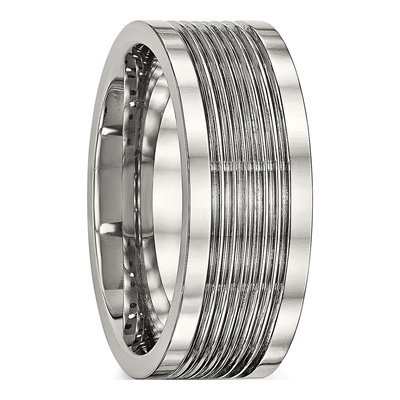 Stainless Steel 8mm Grooved Comfort-Fit Wedding Band – view 5