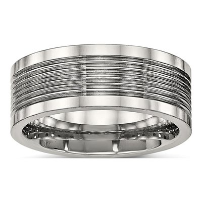 Stainless Steel 8mm Grooved Comfort-Fit Wedding Band