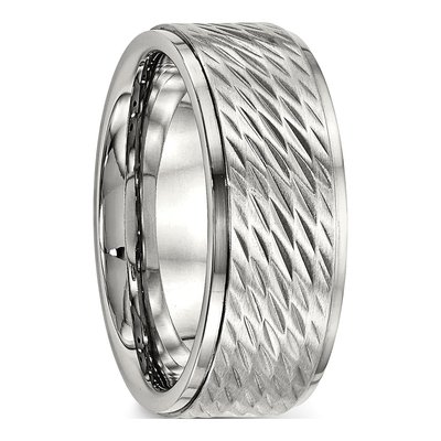 Stainless Steel 9mm Ridged Wedding Band – view 4
