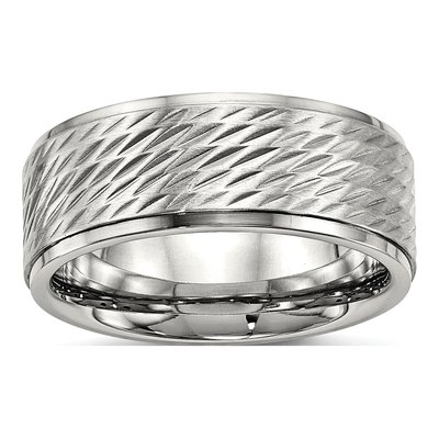 Stainless Steel 9mm Ridged Wedding Band