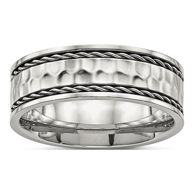 Stainless Steel 8mm Hammered Comfort-Fit Wedding Band