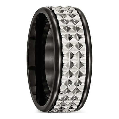 Black Stainless Steel 9mm Studded Wedding Band – view 5