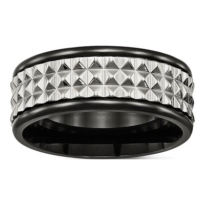 Black Stainless Steel 9mm Studded Wedding Band