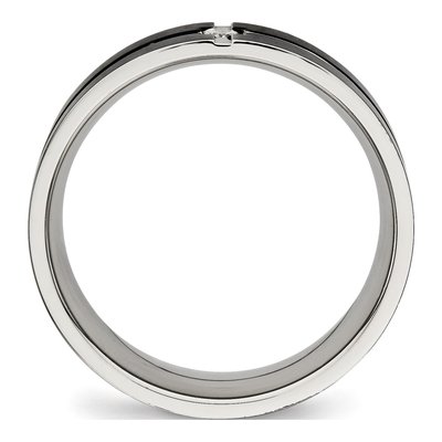 Black Stainless Steel CZ Grooved Wedding Band – view 2