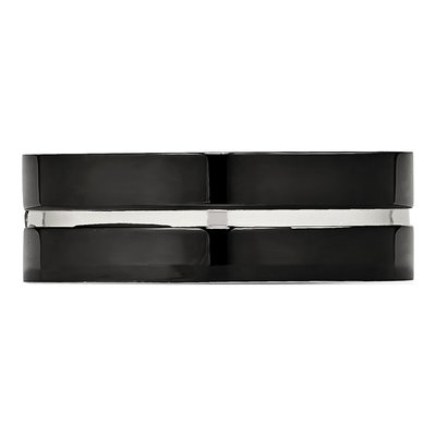 Black Stainless Steel CZ Grooved Wedding Band – view 3
