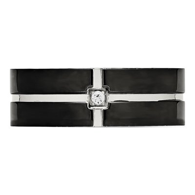 Black Stainless Steel CZ Grooved Wedding Band – view 4