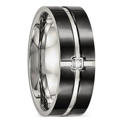 Black Stainless Steel CZ Grooved Wedding Band – view 5