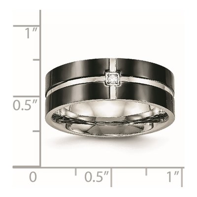 Black Stainless Steel CZ Grooved Wedding Band – view 7
