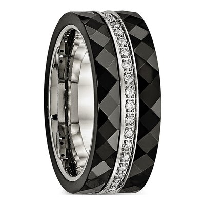 Stainless Steel CZ Ceramic Wedding Band – view 4
