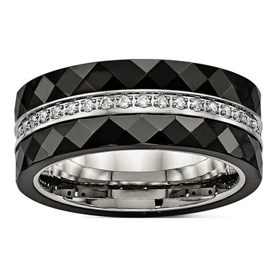 Stainless Steel CZ Ceramic Wedding Band