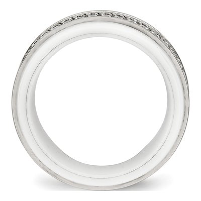 Stainless Steel CZ Ceramic Ridged Ring – view 2