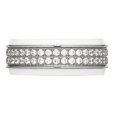 Stainless Steel CZ Ceramic Ridged Ring – view 3