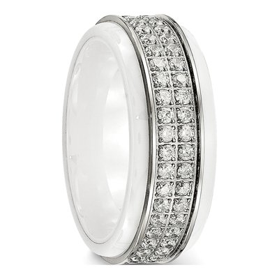 Stainless Steel CZ Ceramic Ridged Ring – view 4