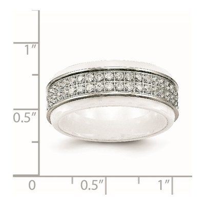Stainless Steel CZ Ceramic Ridged Ring – view 6