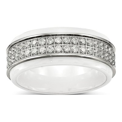 Stainless Steel CZ Ceramic Ridged Ring