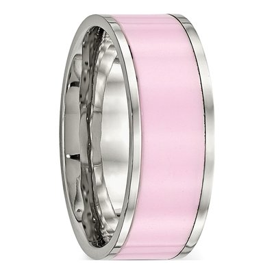 Stainless Steel 7.5mm Pink Ceramic Wedding Band – view 5
