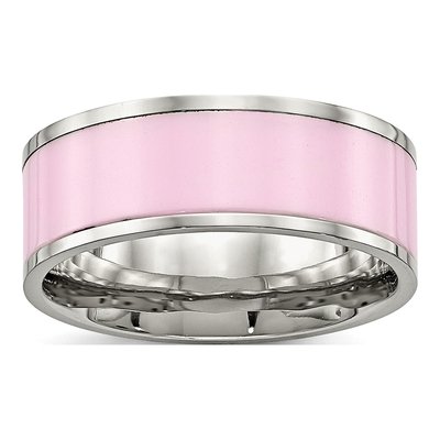 Stainless Steel 7.5mm Pink Ceramic Wedding Band