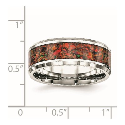 Men's Stainless Steel Lab-Created Opal Inlay Wedding Band – view 7