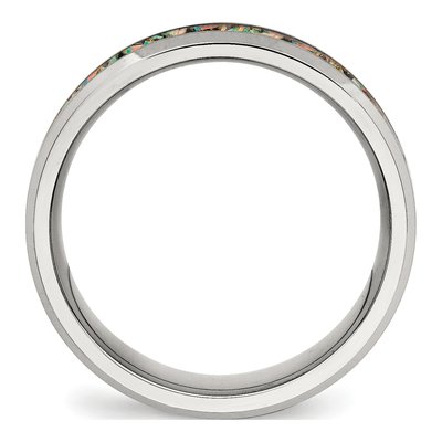 Men's Stainless Steel Lab-Created Opal Wedding Band – view 2