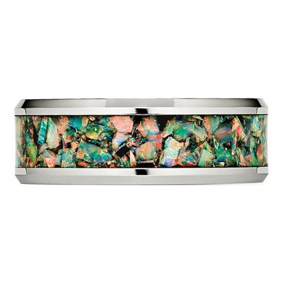Men's Stainless Steel Lab-Created Opal Wedding Band – view 3
