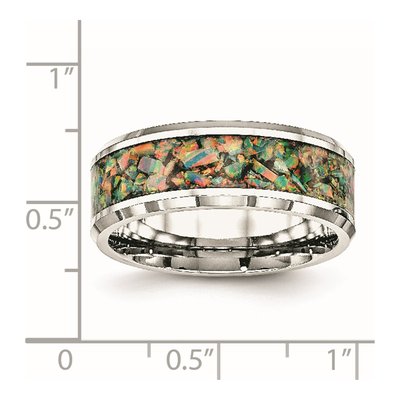 Men's Stainless Steel Lab-Created Opal Wedding Band – view 6