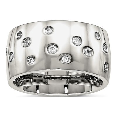 Stainless Steel CZ Wedding Band