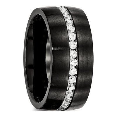 Black Stainless Steel CZ Wedding Band – view 5