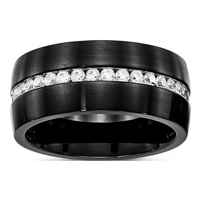 Black Stainless Steel CZ Wedding Band