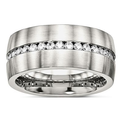 Stainless Steel CZ Wedding Band
