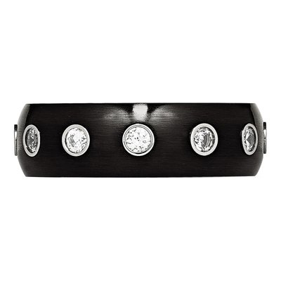 Black Stainless Steel CZ Half Round Wedding Band – view 4