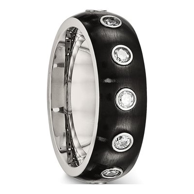 Black Stainless Steel CZ Half Round Wedding Band – view 5
