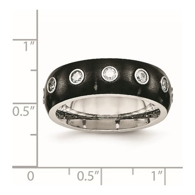 Black Stainless Steel CZ Half Round Wedding Band – view 8