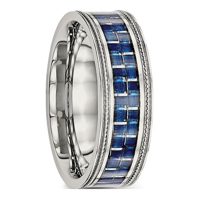 Stainless Steel 8mm Blue Carbon Fiber Comfort-Fit Wedding Band – view 5