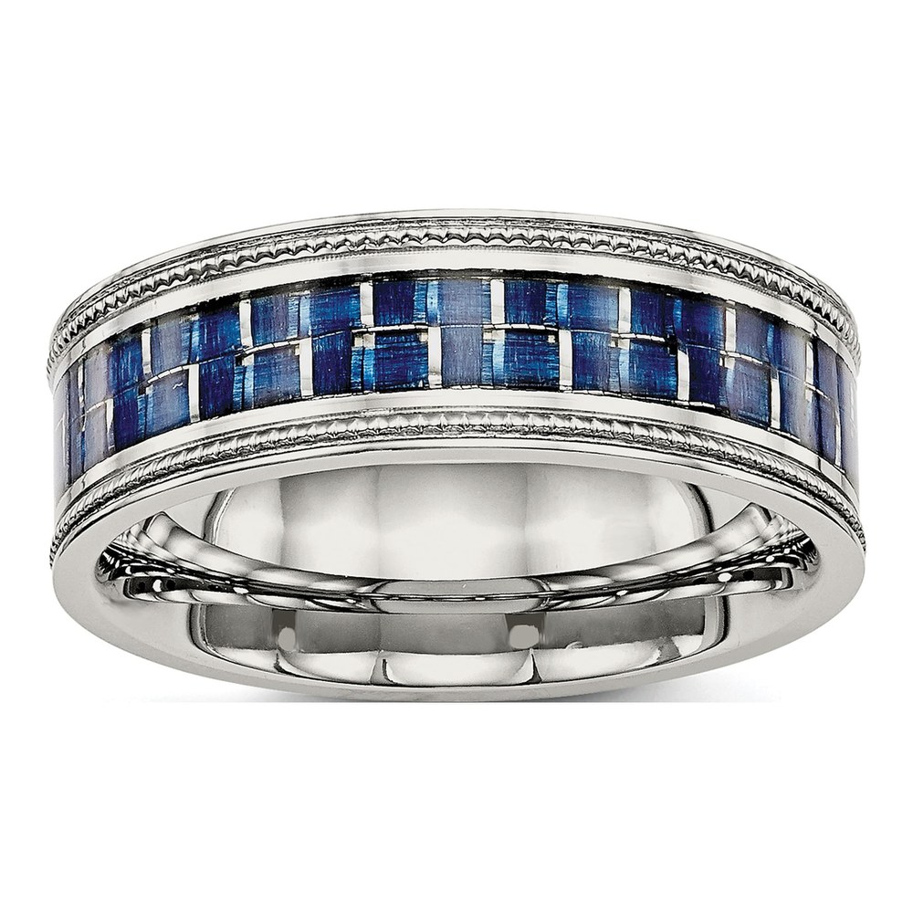 Men's Stainless Steel Blue Carbon Fiber Wedding Band