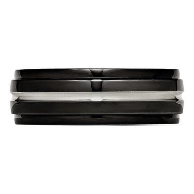 Black Stainless Steel 8mm Ridged Wedding Band – view 4