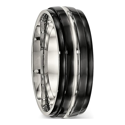 Black Stainless Steel 8mm Ridged Wedding Band – view 5
