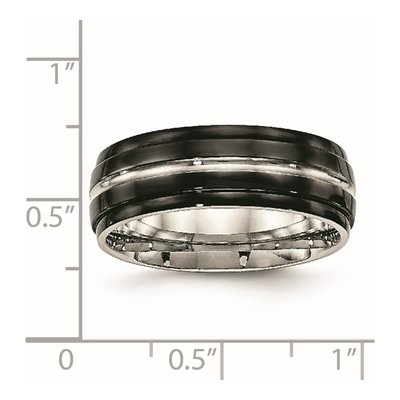 Black Stainless Steel 8mm Ridged Wedding Band – view 7