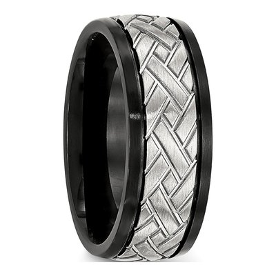 Black Stainless Steel 8mm Grooved Wedding Band – view 5