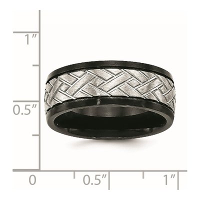 Black Stainless Steel 8mm Grooved Wedding Band – view 7