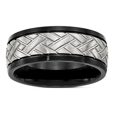 Black Stainless Steel 8mm Grooved Wedding Band