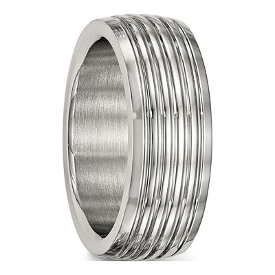 Stainless Steel 8mm Grooved Wedding Band – view 5
