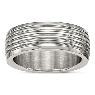 Stainless Steel 8mm Grooved Wedding Band