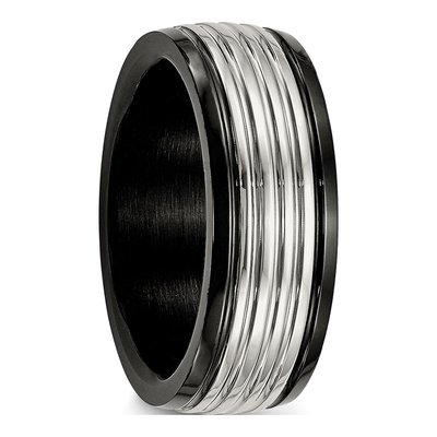 Black Stainless Steel 8mm Grooved Wedding Band – view 5